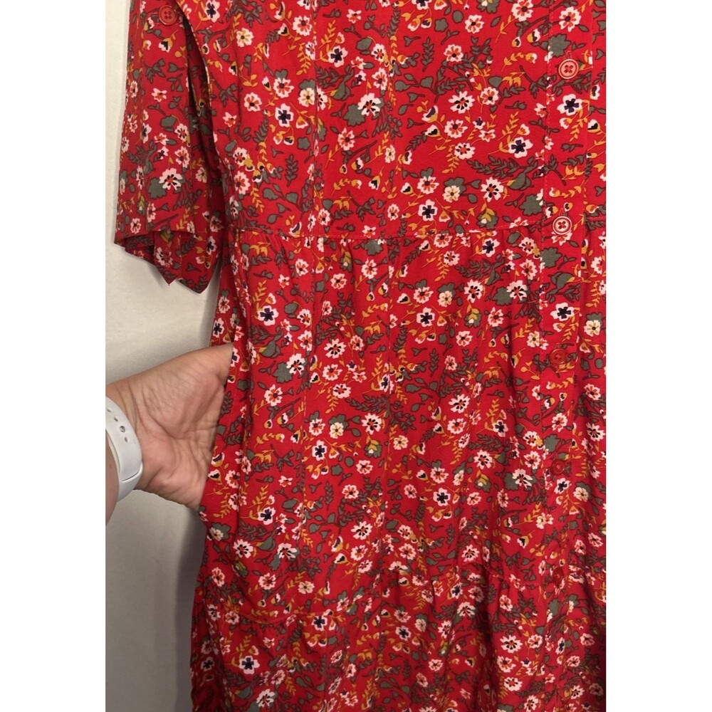 Millenium Floral Babydoll Dress Large Red Knee Length Teacher Button up Ditsy - Picture 4 of 4